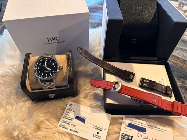 Montre IWC Big Pilot 43 mm avec 2 bracelets OEM, garantie d'usine, ensemble complet - Cadran noir – Image 5