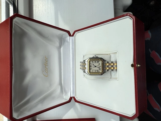 Montre unisexe vintage Panthère de Cartier 27 mm en acier et or à deux rangs, avec boîte et papiers – Image 8