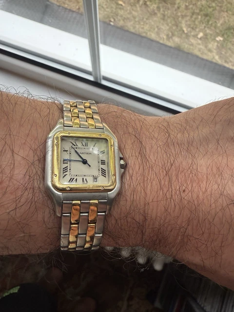 Montre unisexe vintage Panthère de Cartier 27 mm en acier et or à deux rangs, avec boîte et papiers – Image 4