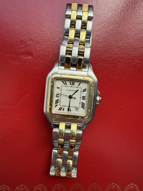 Montre unisexe vintage Panthère de Cartier 27 mm en acier et or à deux rangs, avec boîte et papiers – Image 13