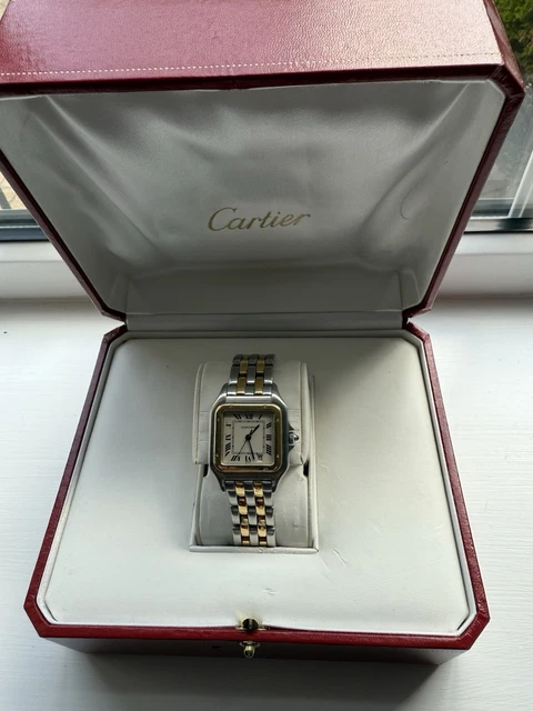 Montre unisexe vintage Panthère de Cartier 27 mm en acier et or à deux rangs, avec boîte et papiers – Image 18